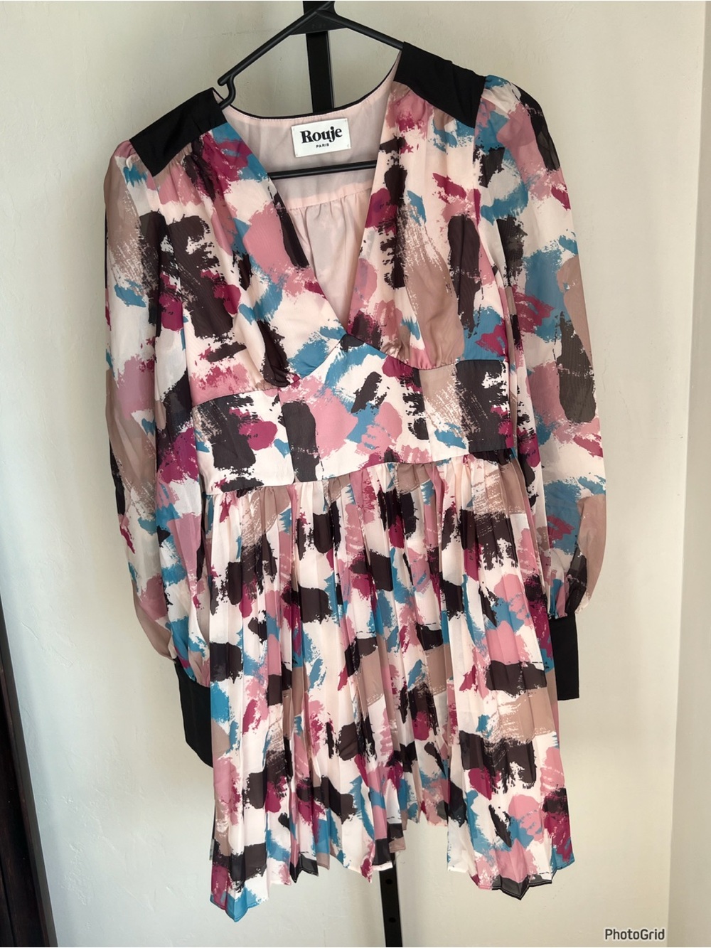 Rouje Multicolor Abstract Paint Stroke Print Pleated Dress